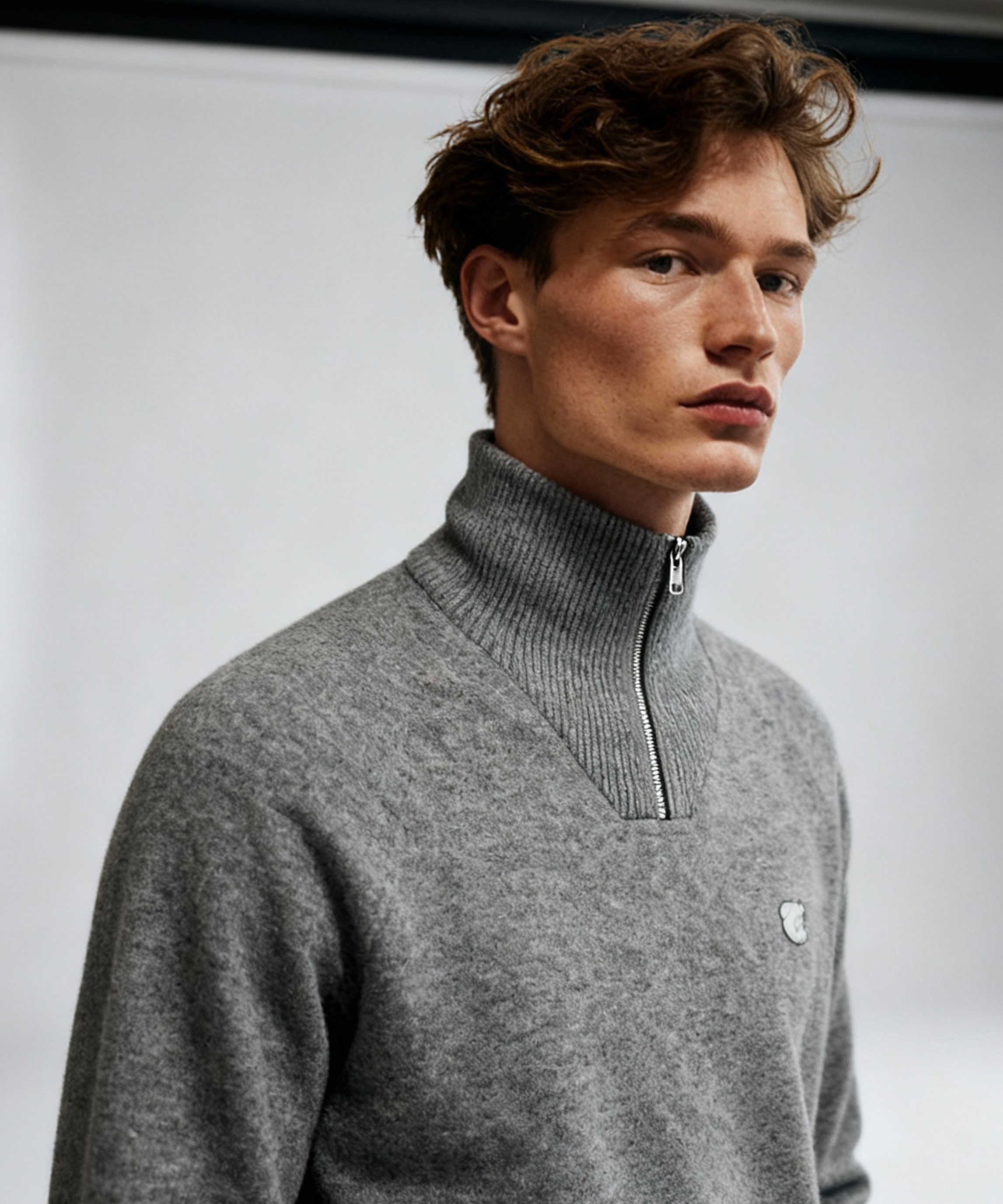 Grå half-zip strik fra Tonsure til mænd