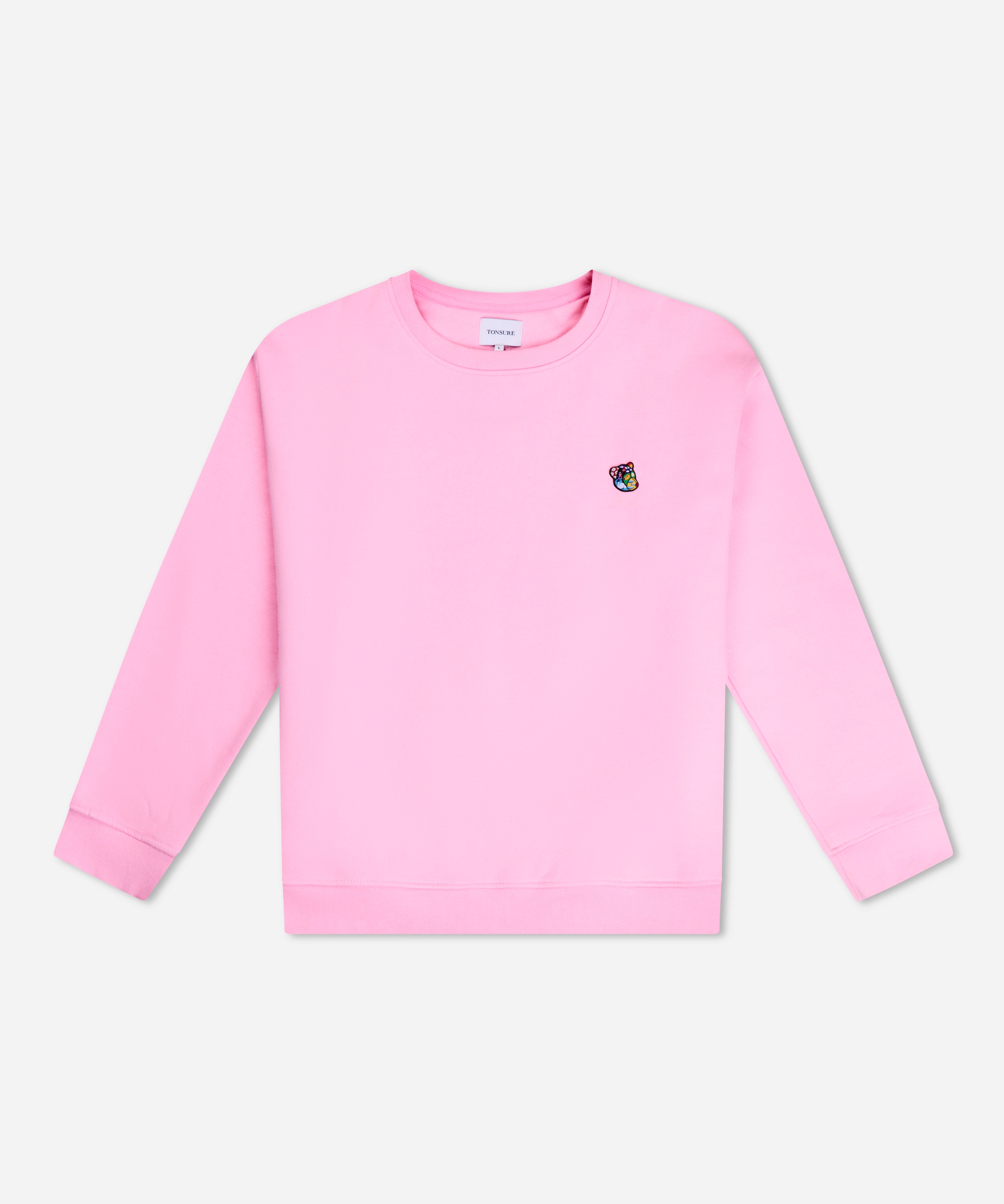 Teddy premium sweatshirt pink til mænd. Tonsure sweatshirt i pink. Scandinavisk mode til mænd. Pink fashion. Trendy style Copenhagen. Unisex. Sweatshirt til kvinder i pink