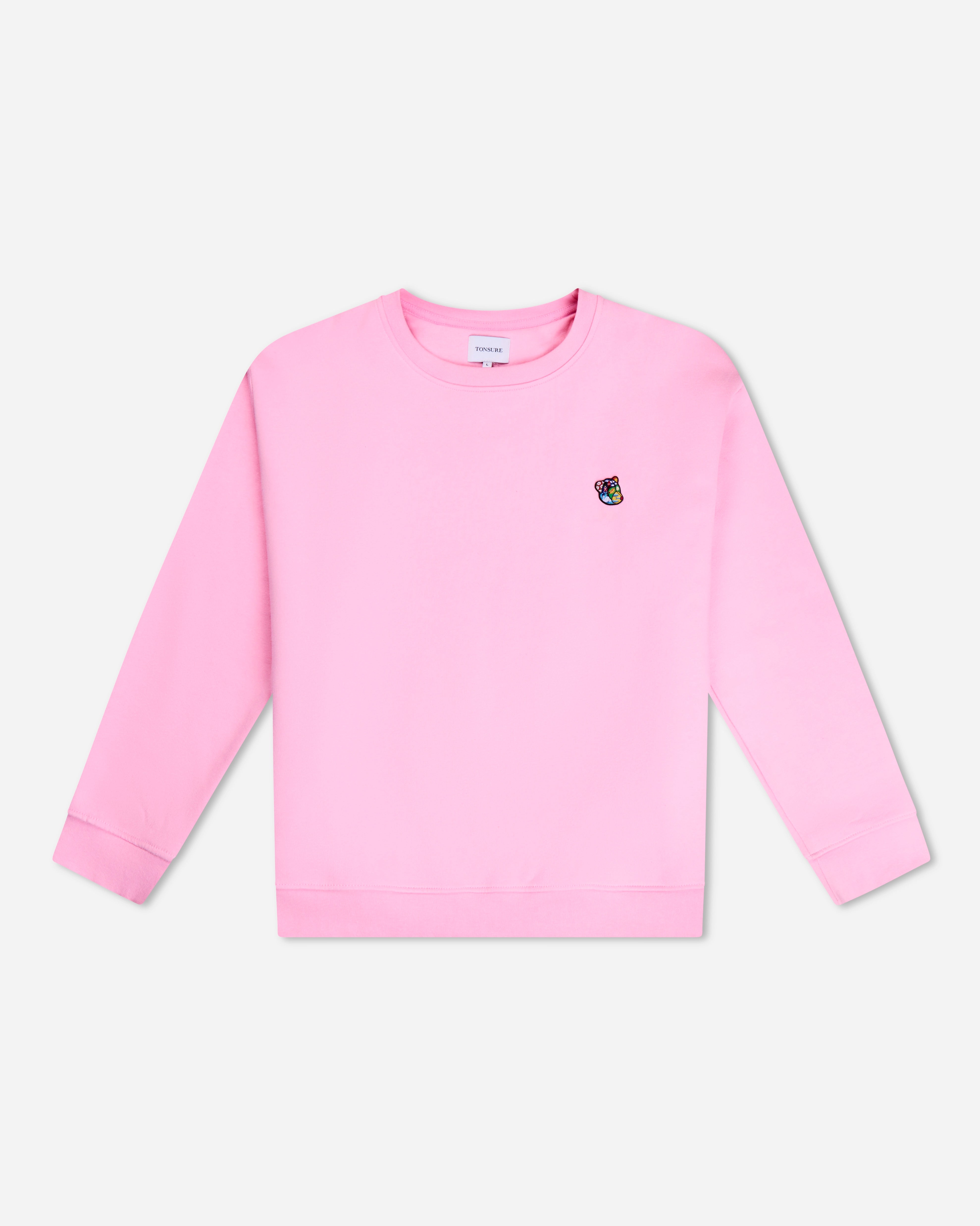 Teddy premium sweatshirt pink til mænd. Tonsure sweatshirt i pink. Scandinavisk mode til mænd. Pink fashion. Trendy style Copenhagen. Unisex. Sweatshirt til kvinder i pink