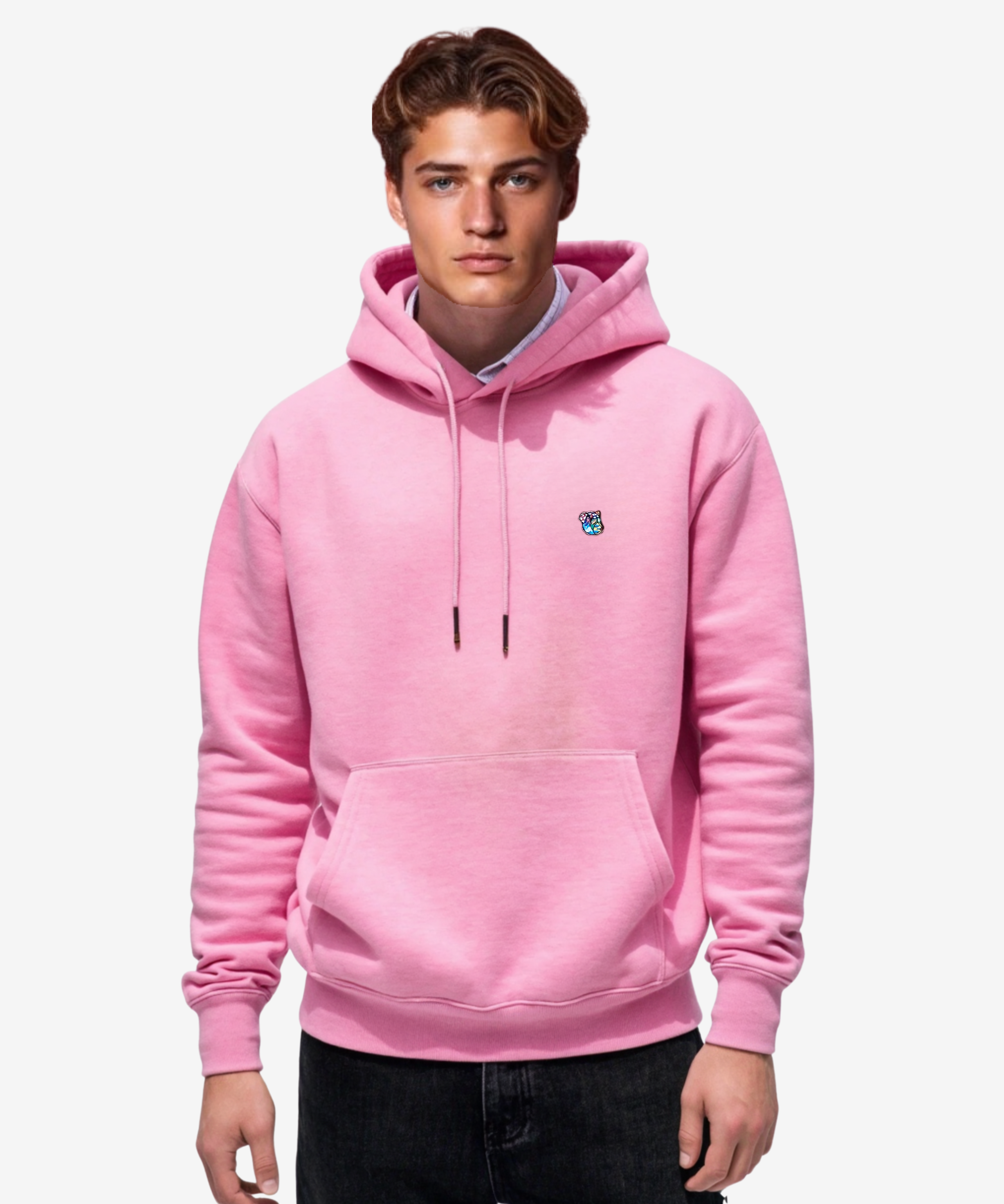 Tonsure Teddy hoodie i bæredygtige materialer. Pink hoodie til mænd og kvinder. Unisex style