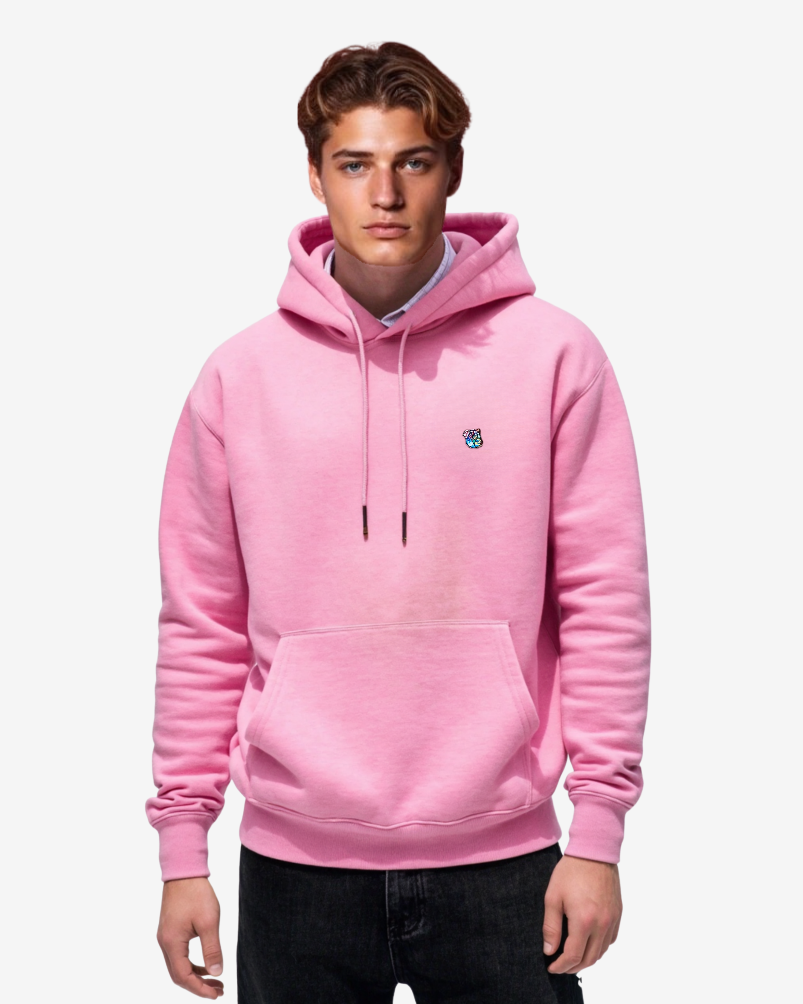 Tonsure Teddy hoodie i bæredygtige materialer. Pink hoodie til mænd og kvinder. Unisex style