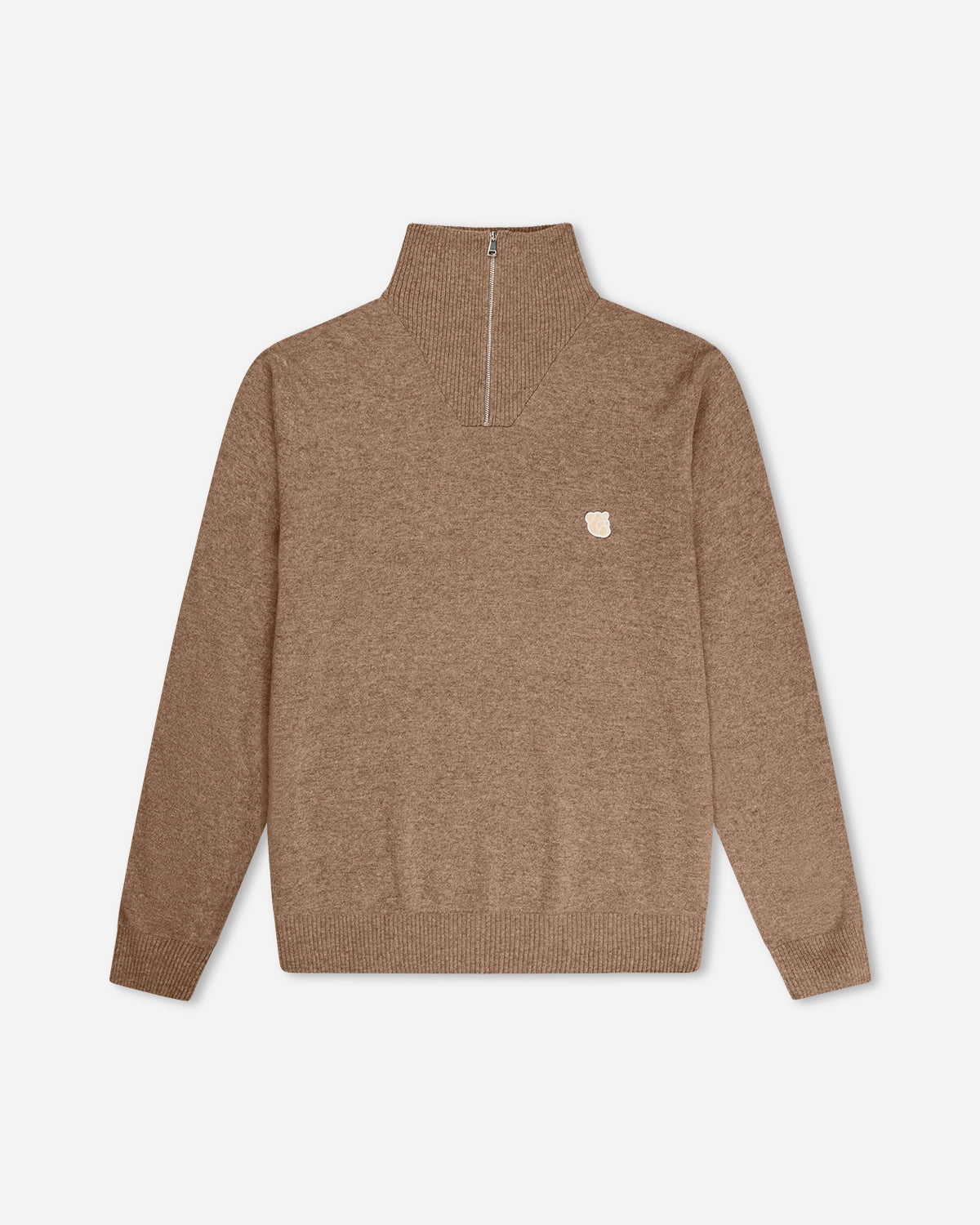 Camel half-zip lambswool strik til mænd fra Tonsure