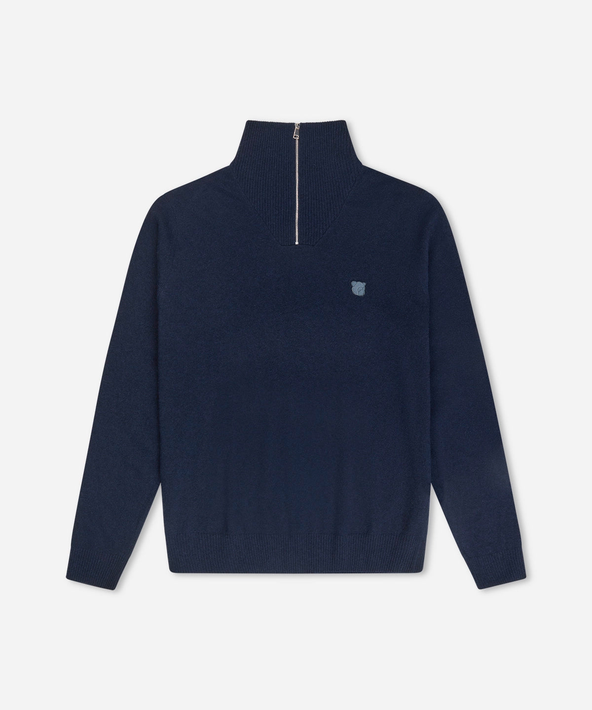 Navy half-zip strik i lambswool fra Tonsure