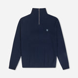 Navy half-zip strik i lambswool fra Tonsure