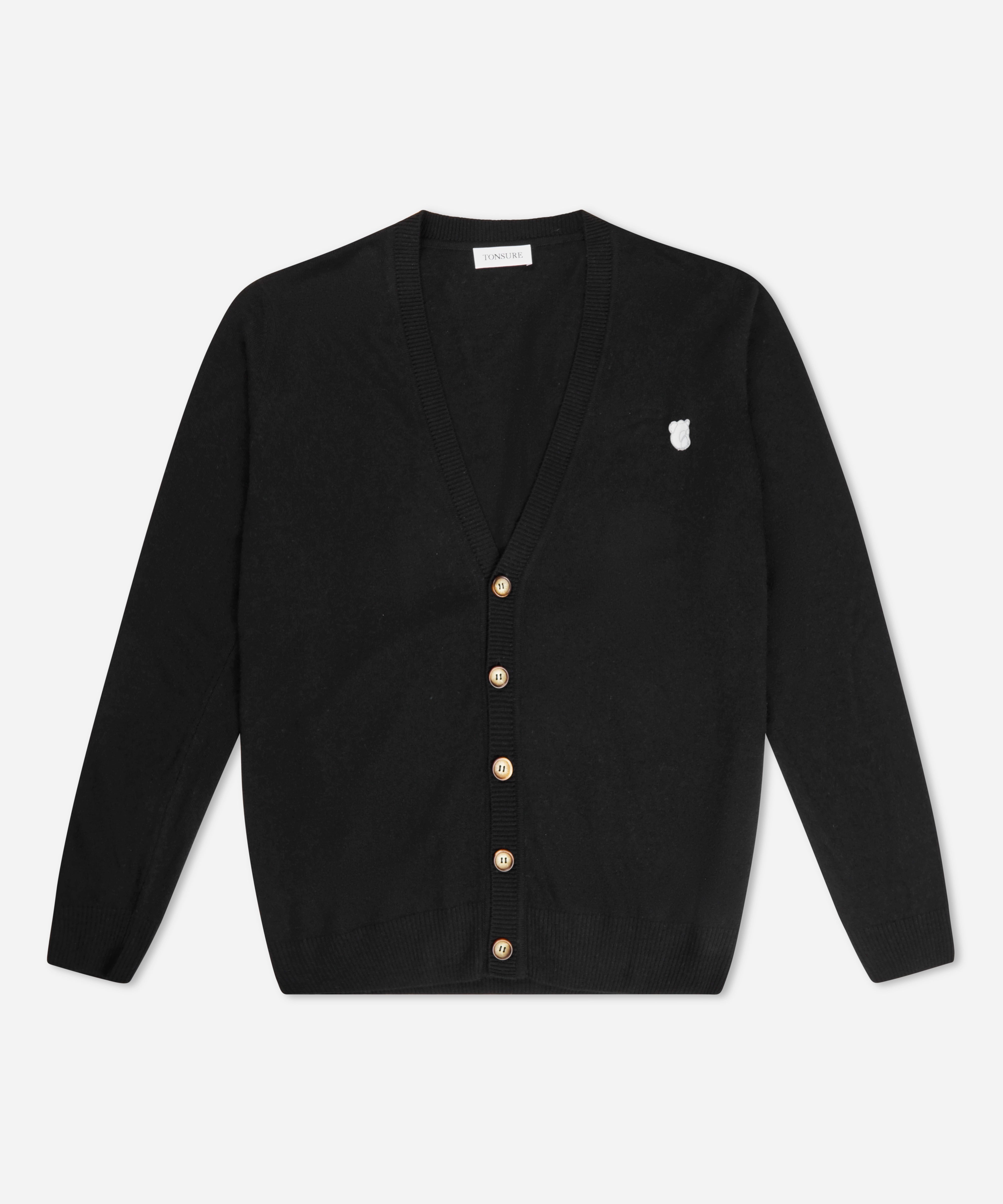 Sort lambswool cardigan til mænd og kvinder fra Tonsure. Unisex style. Copenhagen style