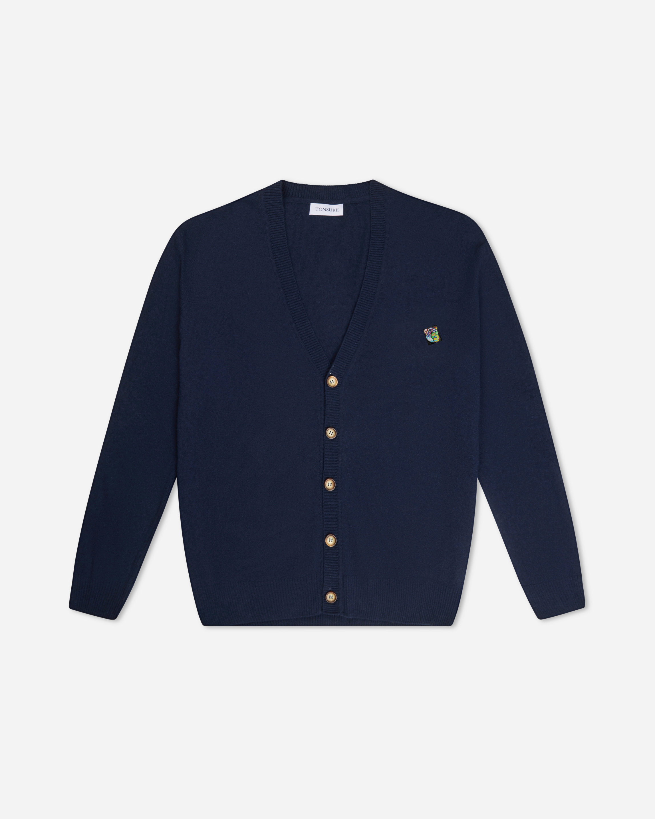 Cardigan til mænd i navy lambswool fra Tonsure. Copenhagen style. Strik til mænd