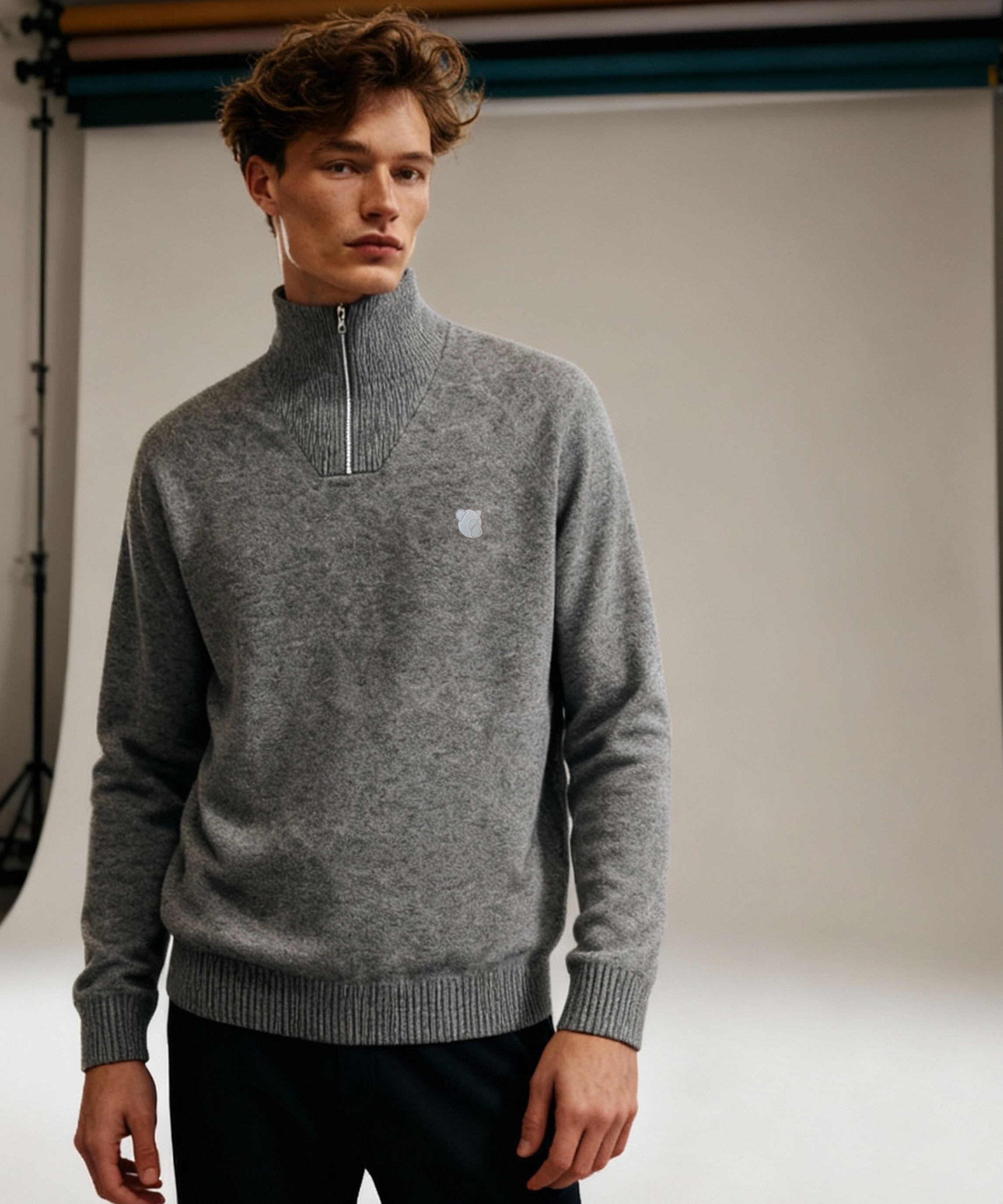 Grå half-zip strik fra Tonsure til mænd