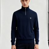 Navy half-zip strik i lambswool fra Tonsure